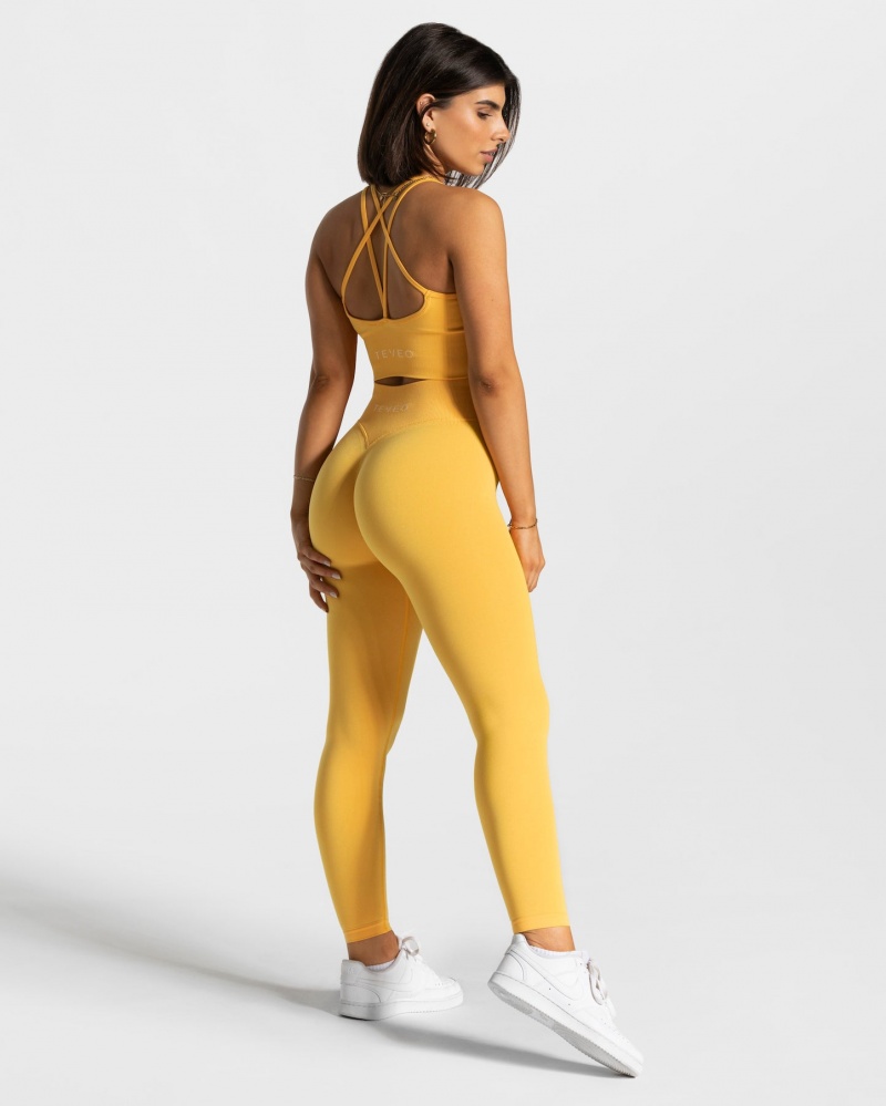 Yellow Teveo Statement Scrunch Women's Leggings | UK-WXZG75296